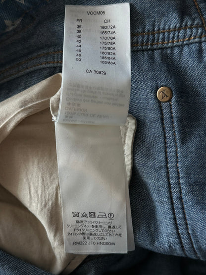 Louis Vuitton Blue Distressed Floral Monogram Flared Carpenter Jeans
