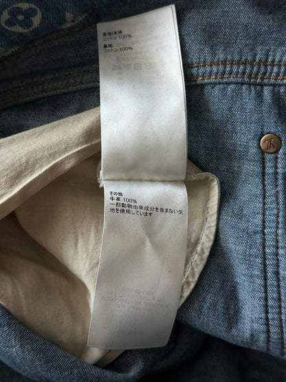 Louis Vuitton Blue Distressed Floral Monogram Flared Carpenter Jeans
