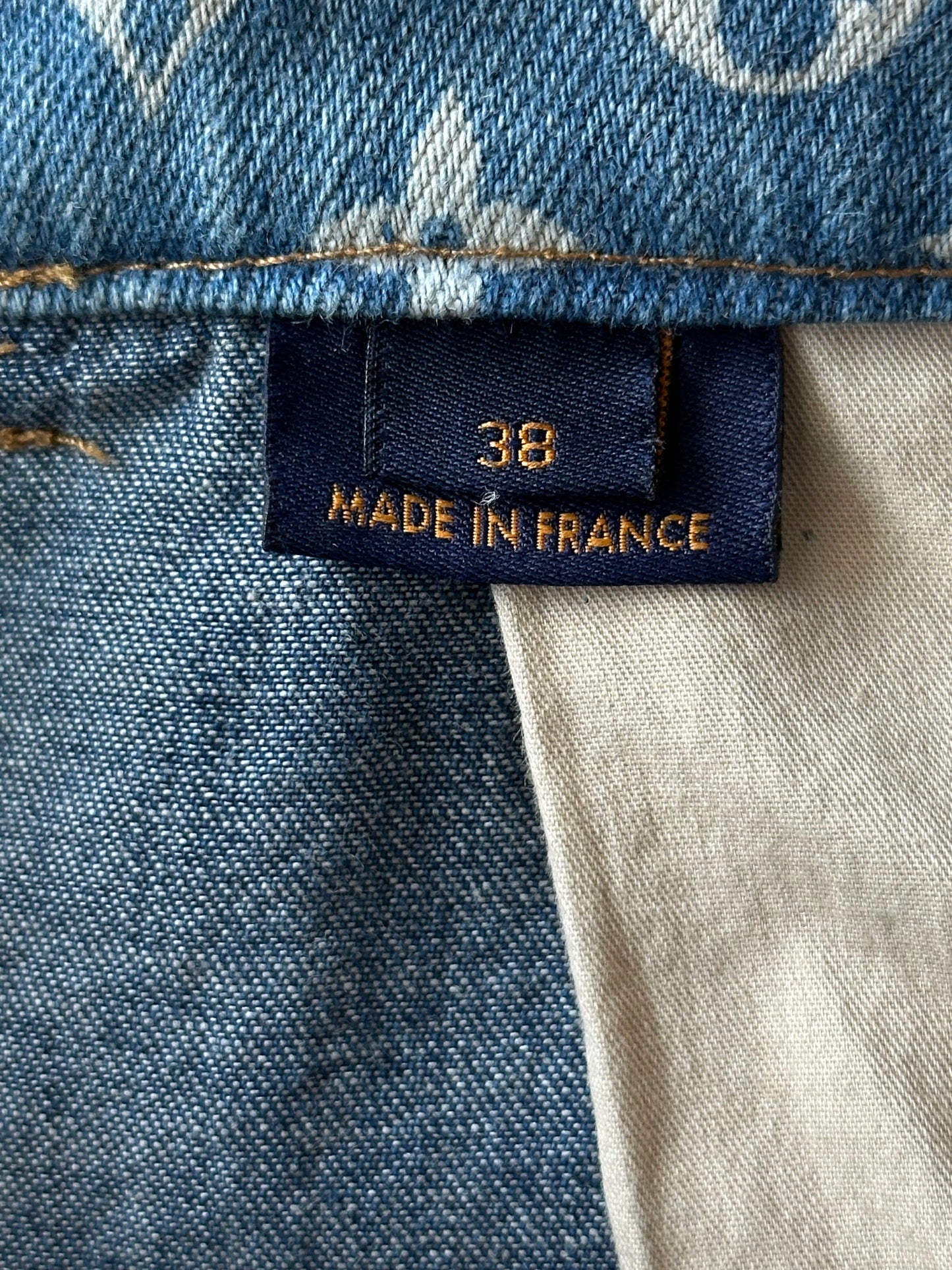 Louis Vuitton Blue Distressed Floral Monogram Flared Carpenter Jeans