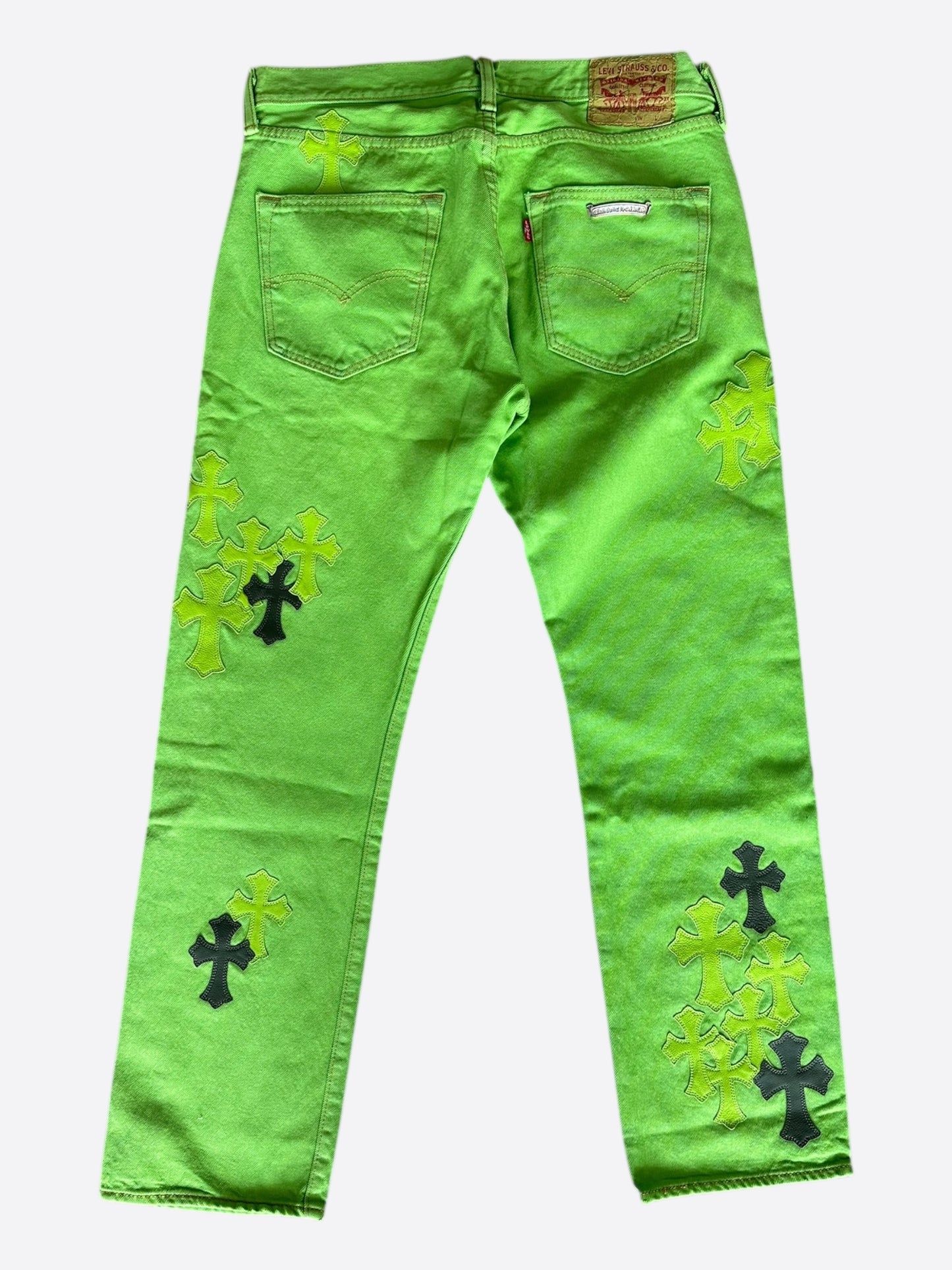 Chrome Hearts Levi's Green & Black Cross Patch Jeans