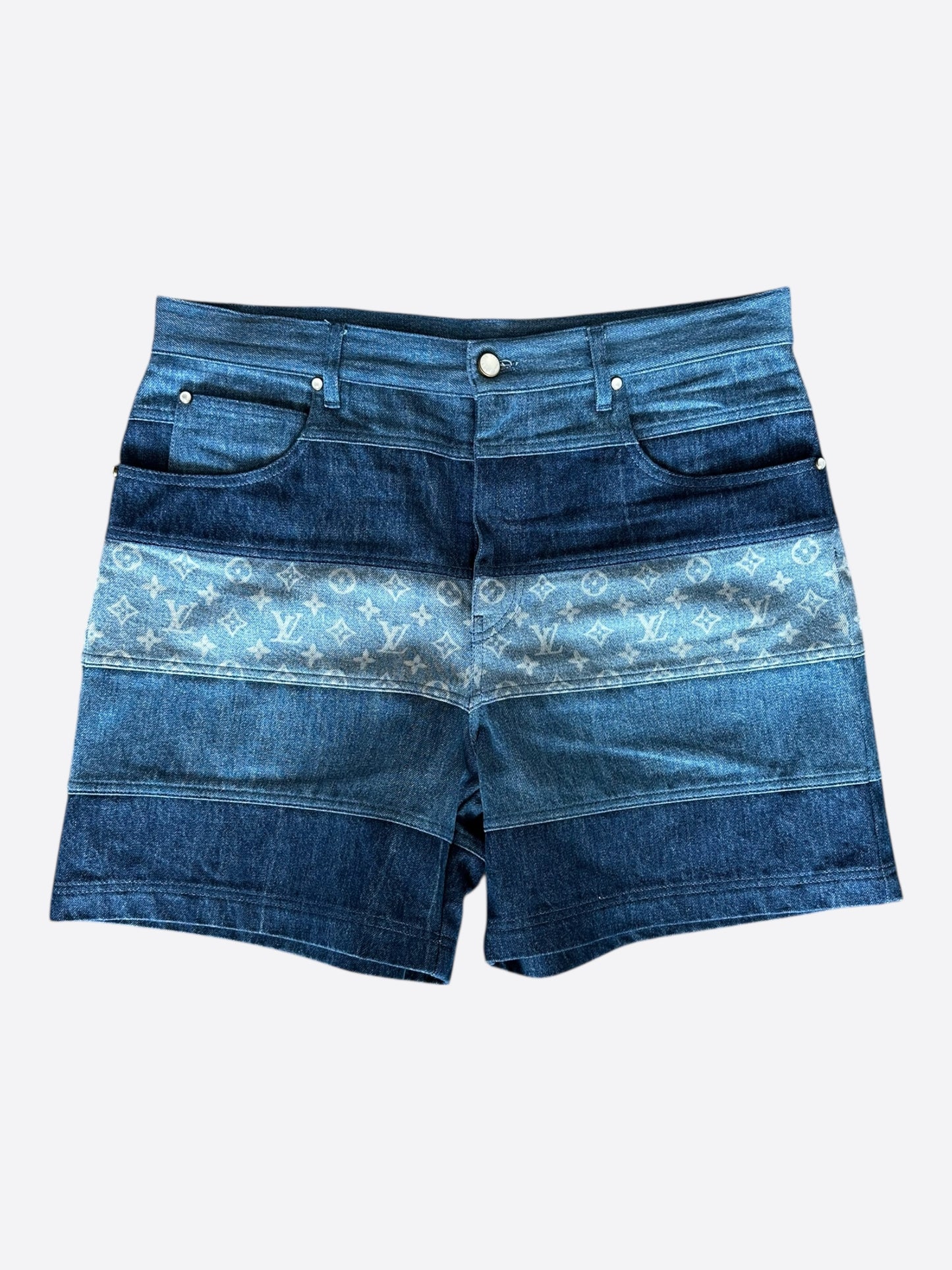 Louis Vuitton Blue Monogram Patchwork Denim Shorts