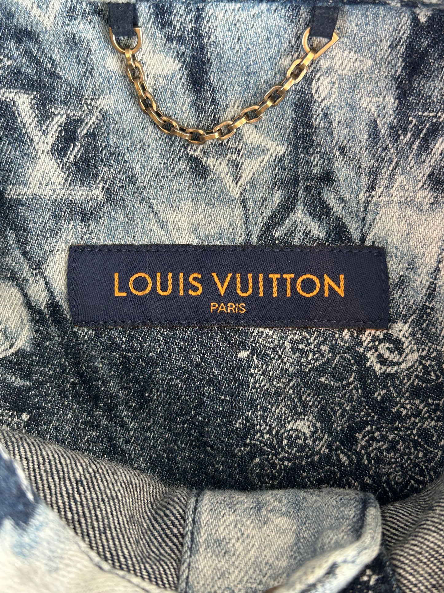 Louis Vuitton Blue Bleached Bandana Denim Button Up Shirt