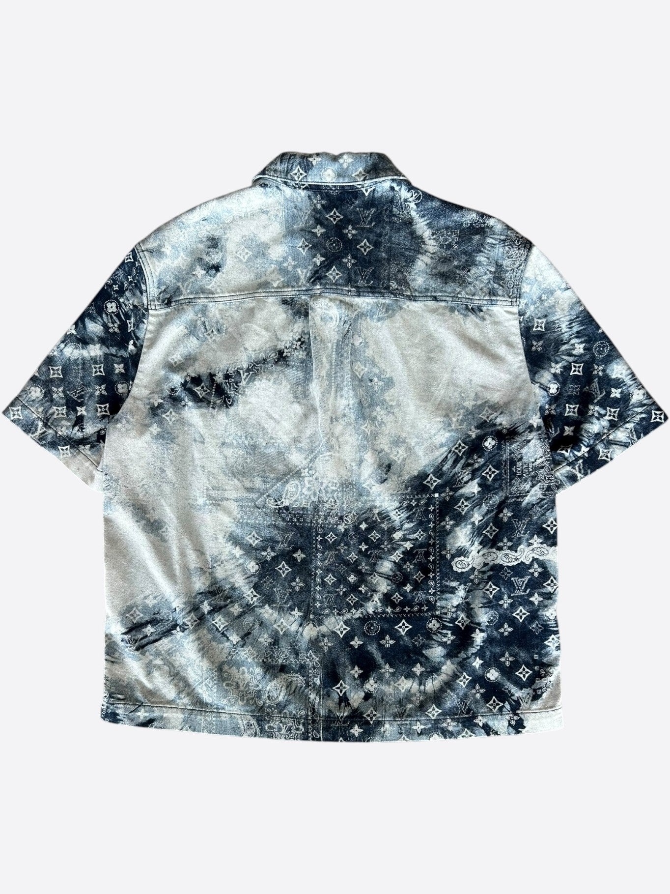 Louis Vuitton Blue Bleached Bandana Denim Button Up Shirt