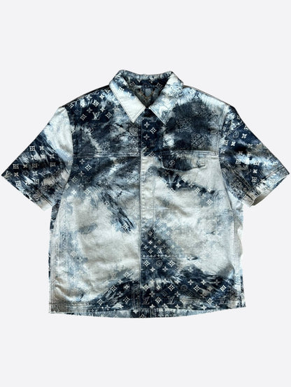 Louis Vuitton Blue Bleached Bandana Denim Button Up Shirt