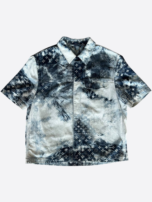 Louis Vuitton Blue Bleached Bandana Denim Button Up Shirt