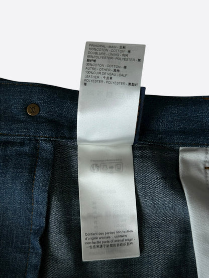 Louis Vuitton Blue & Gold Embroidered Logo Denim Shorts