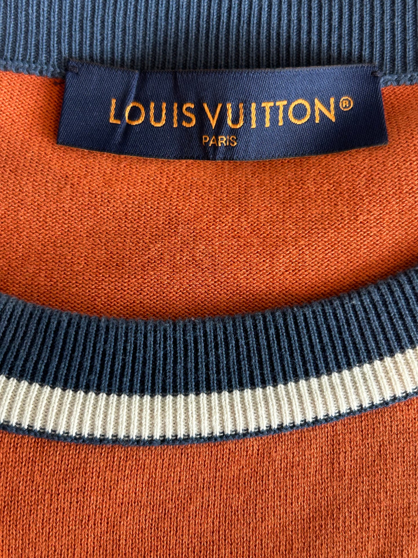 Louis Vuitton Navy & Orange Logo Intarsia T-Shirt