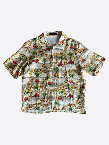 Louis Vuitton Beige Beach Monogram Silk Button Up Shirt