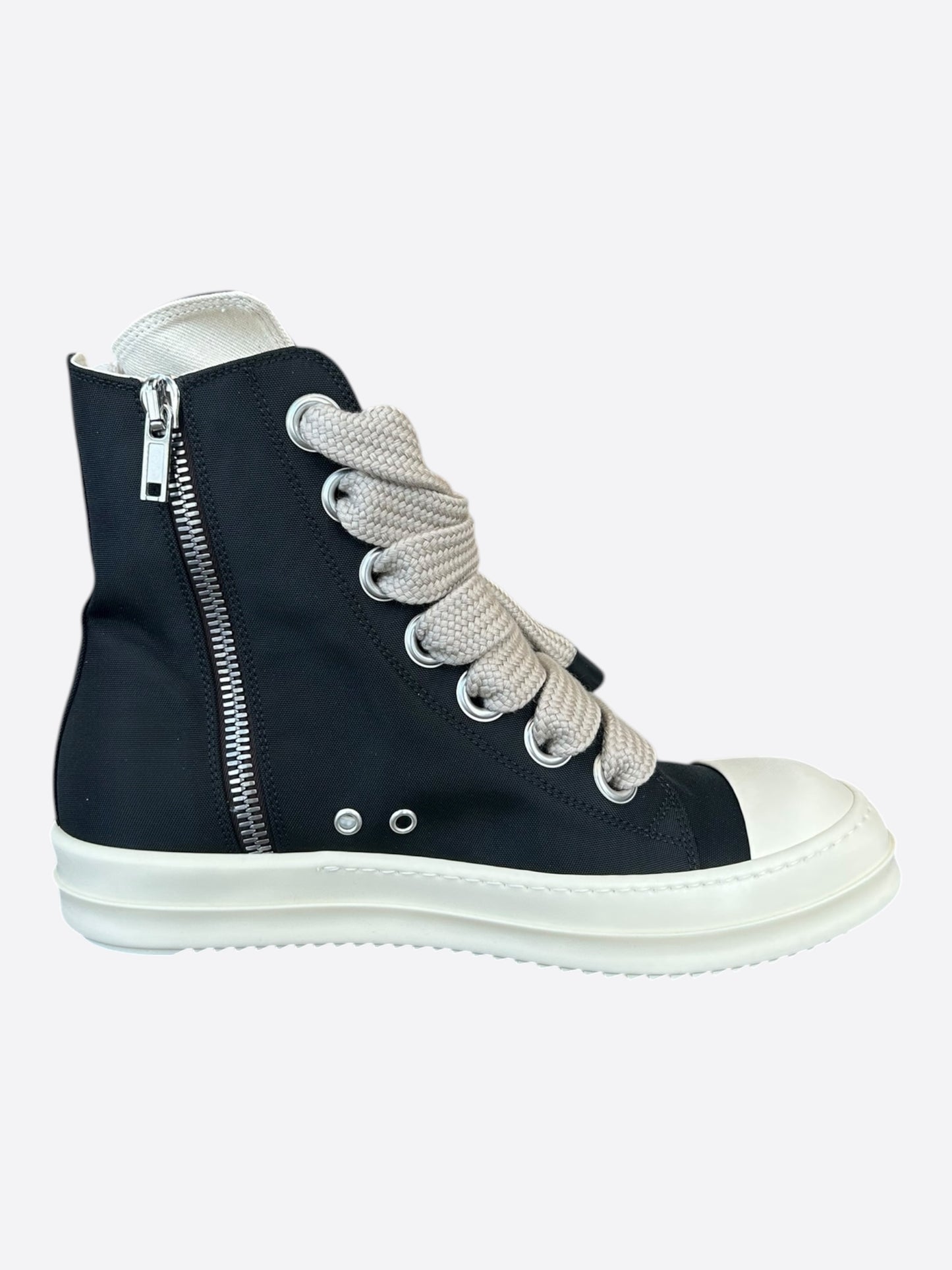 Rick Owens Black & White Leather Jumbo Lace High Top Sneakers