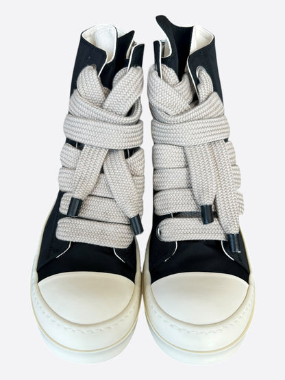 Rick Owens Black & White Leather Jumbo Lace High Top Sneakers