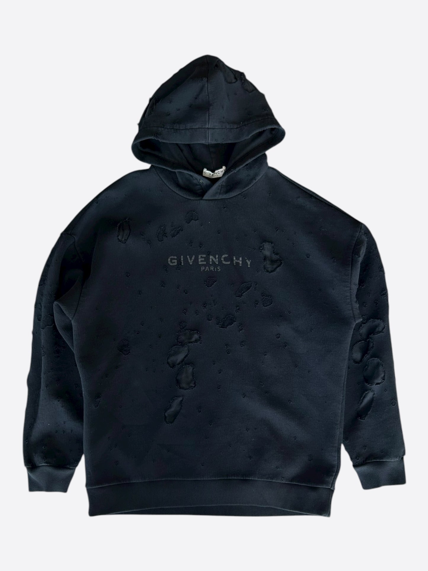 Givenchy Black & White Distressed Logo Hoodie