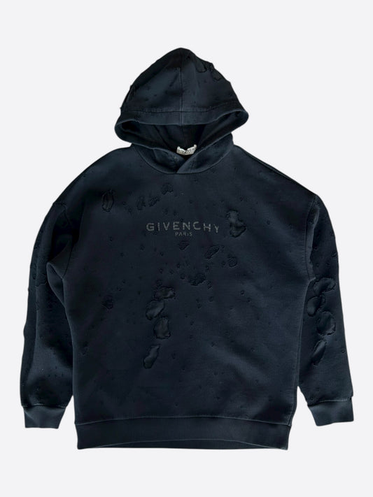 Givenchy Black & White Distressed Logo Hoodie