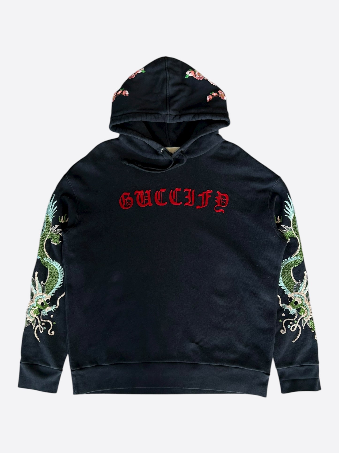Gucci Black Dragon Embroidered Logo Hoodie
