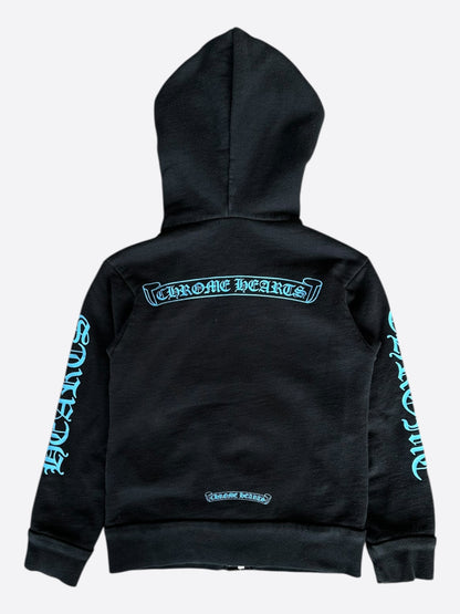 Chrome Hearts Black & Blue Scroll Logo Kids Zip Up Hoodie