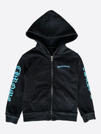 Chrome Hearts Black & Blue Scroll Logo Kids Zip Up Hoodie