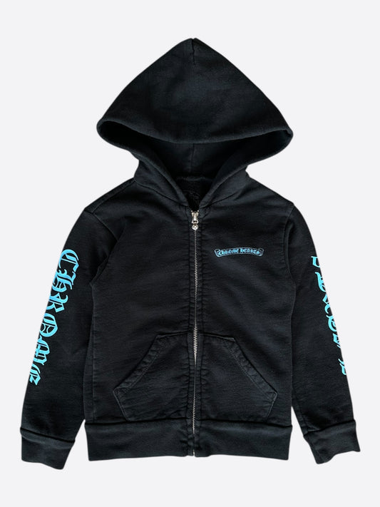 Chrome Hearts Black & Blue Scroll Logo Kids Zip Up Hoodie