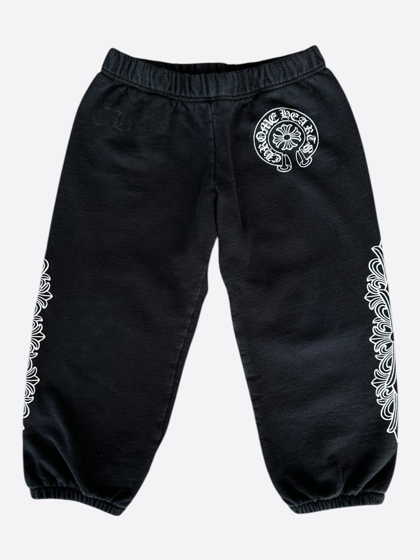 Chrome Hearts Black & White Horseshoe Logo Kids Sweatpants
