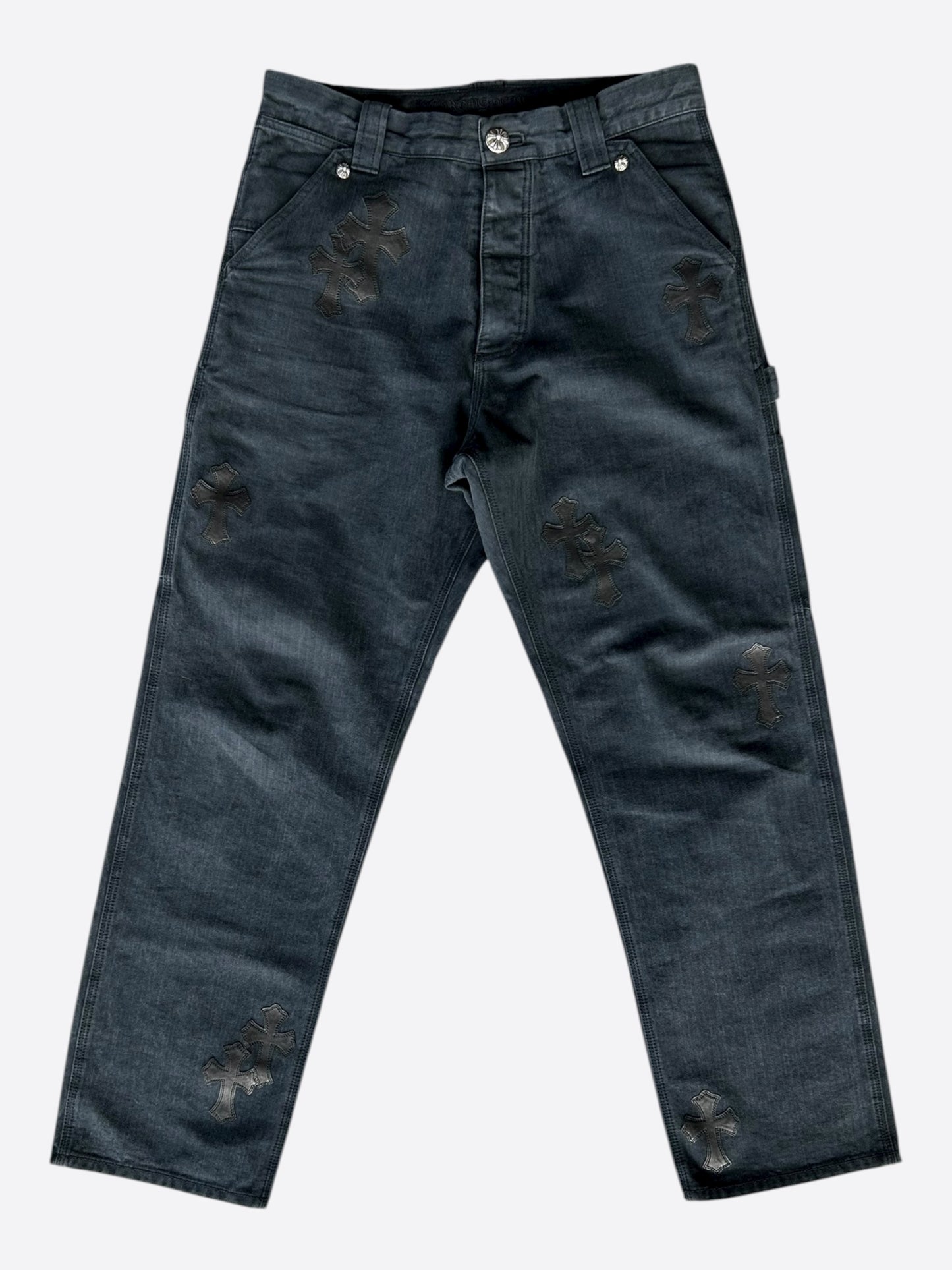 Chrome Hearts Black Herringbone Cross Patch Carpenter Pants