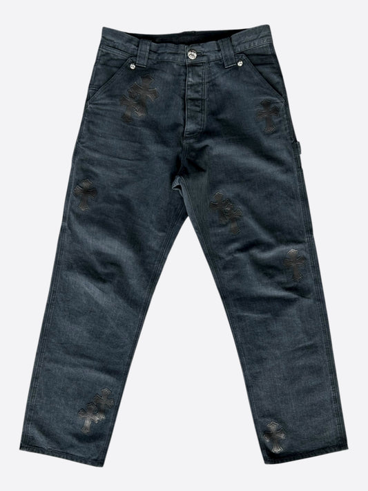 Chrome Hearts Black Herringbone Cross Patch Carpenter Pants