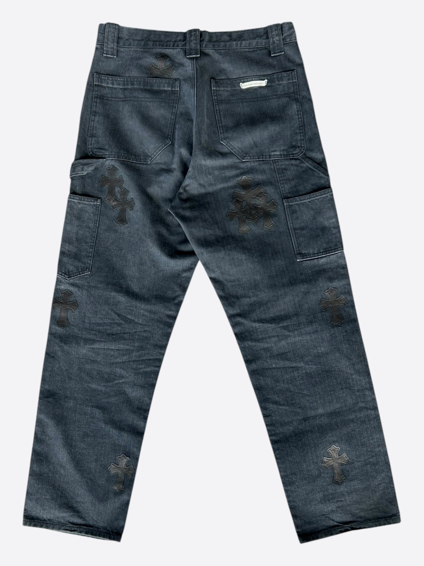 Chrome Hearts Black Herringbone Cross Patch Carpenter Pants