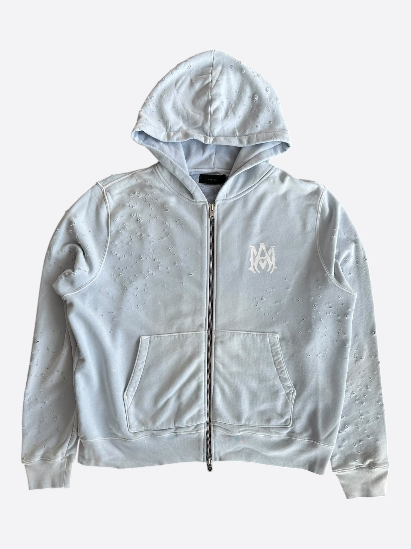 Amiri Light Blue Core Logo Shotgun Zip Up Hoodie