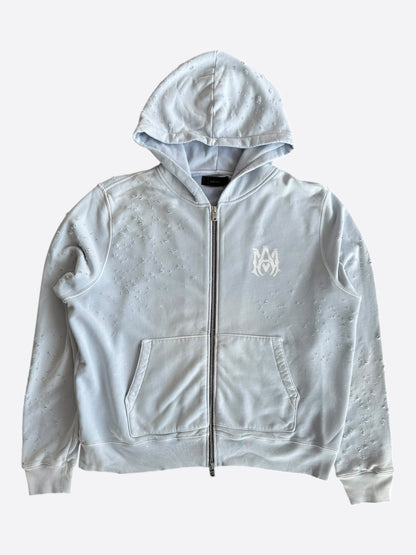 Amiri Light Blue Core Logo Shotgun Zip Up Hoodie