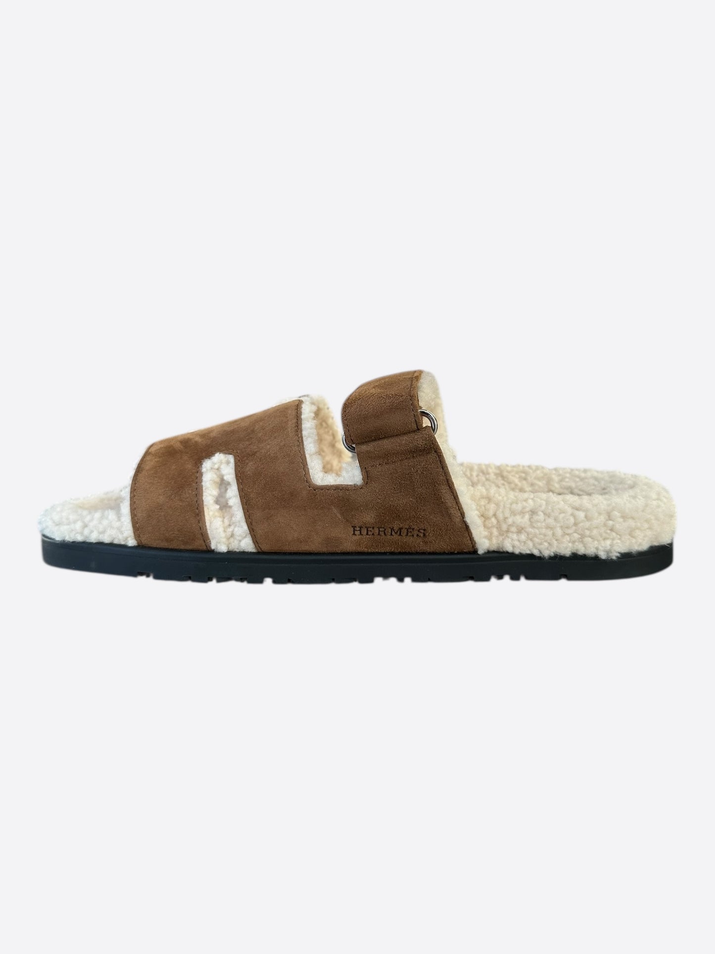 Hermes Brown Suede Chypre Shearling Sandals