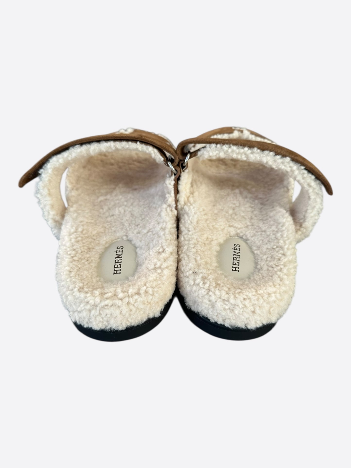 Hermes Brown Suede Chypre Shearling Sandals