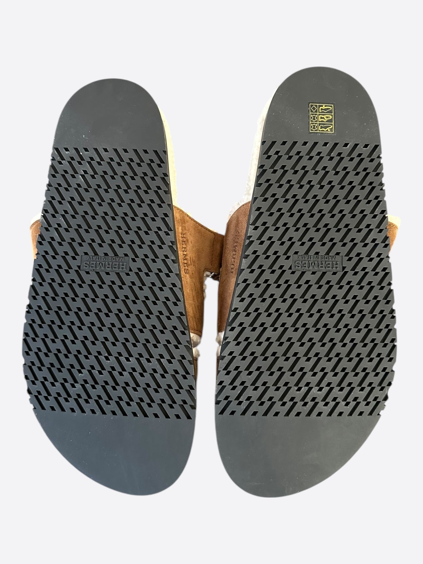 Hermes Brown Suede Chypre Shearling Sandals