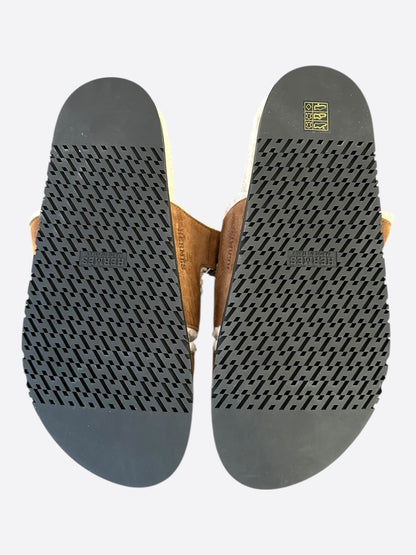 Hermes Brown Suede Chypre Shearling Sandals