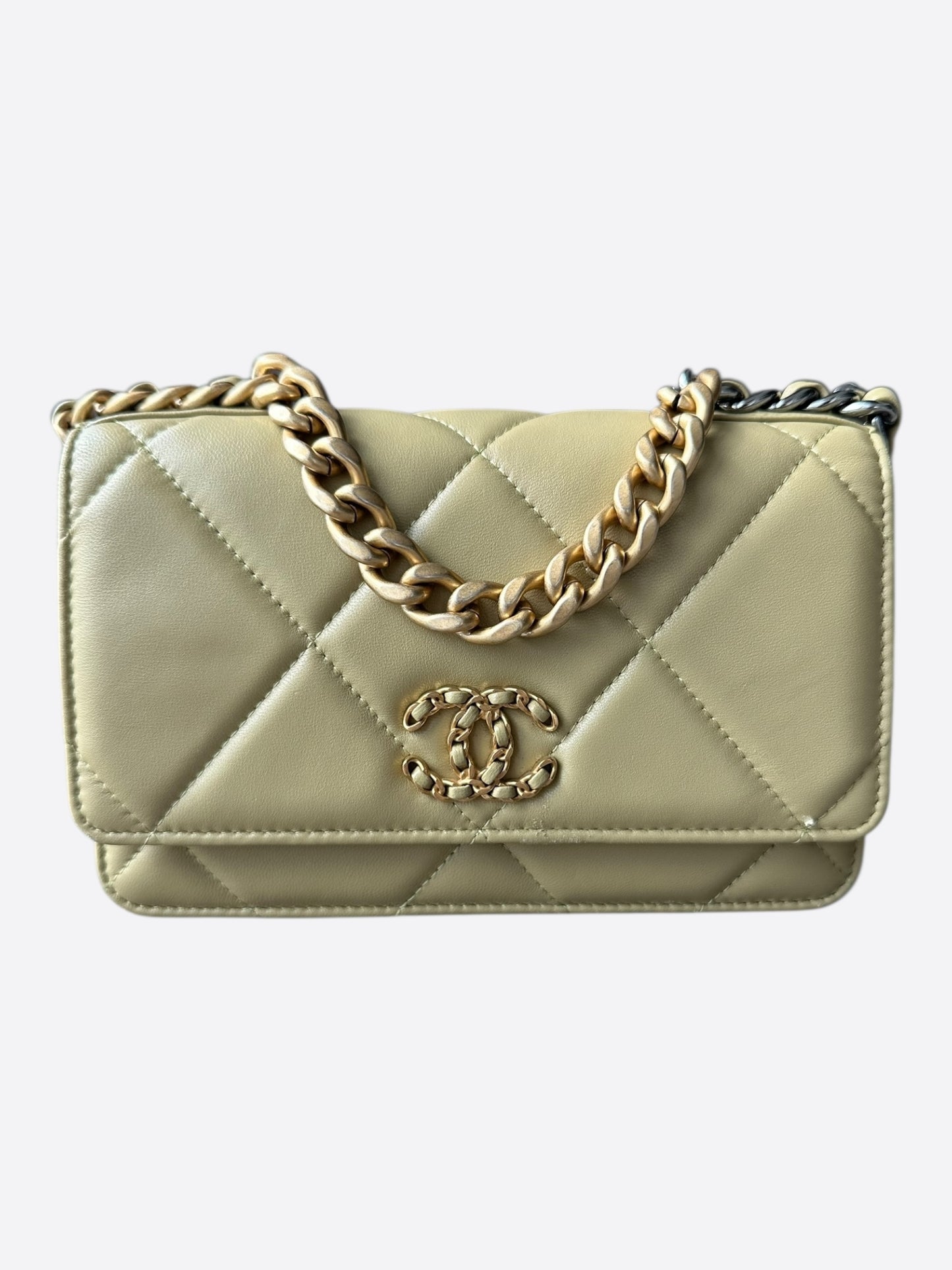 Chanel Olive Quilted 19 Wallet On Chain Bag