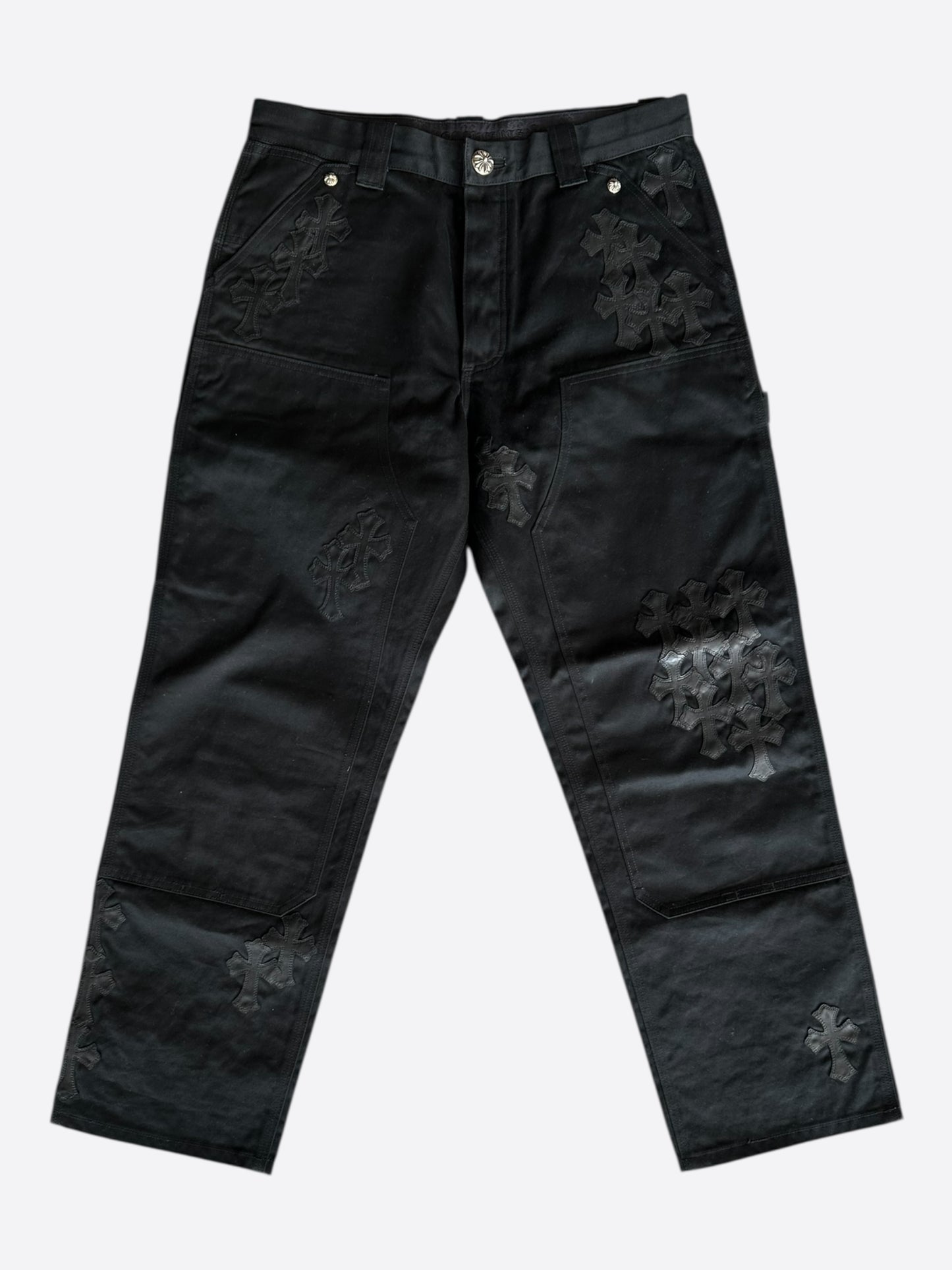 Chrome Hearts Black Leather Cross Patch 1/1 Carpenter Jeans