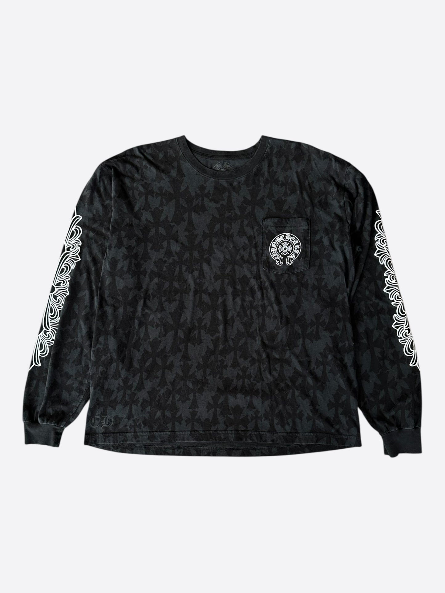 Chrome Hearts Black Cross Jacquard Horseshoe Logo Longsleeve T-Shirt