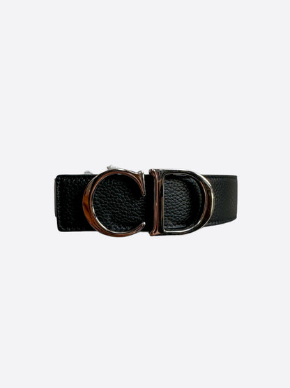 Dior Black & Navy Reversible Silver CD Buckle Belt