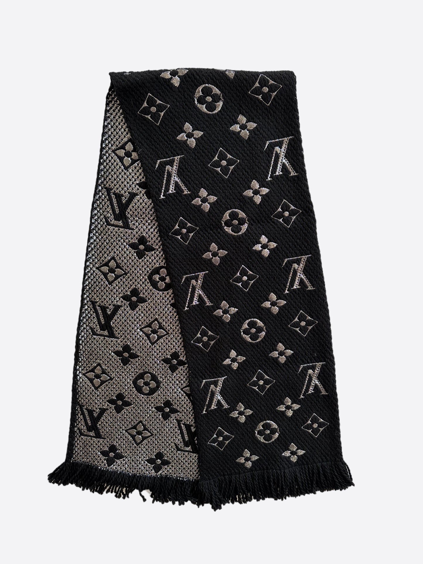 Louis Vuitton Black & Grey Monogram Logomania Scarf