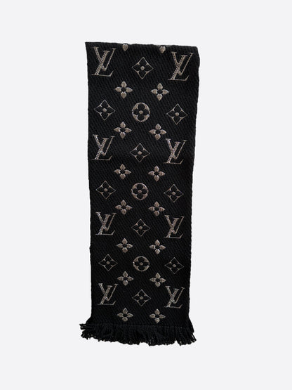 Louis Vuitton Black & Grey Monogram Logomania Scarf