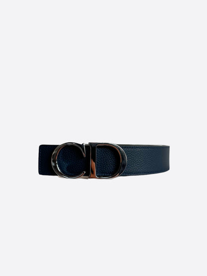 Dior Black & Navy Reversible Silver CD Buckle Belt