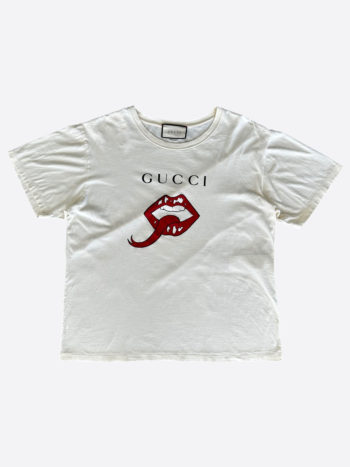 Gucci White & Red Mouth Logo T-Shirt