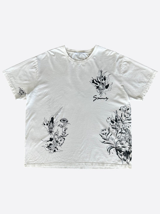 Givenchy White & Black Tattoos Graphics T-Shirt