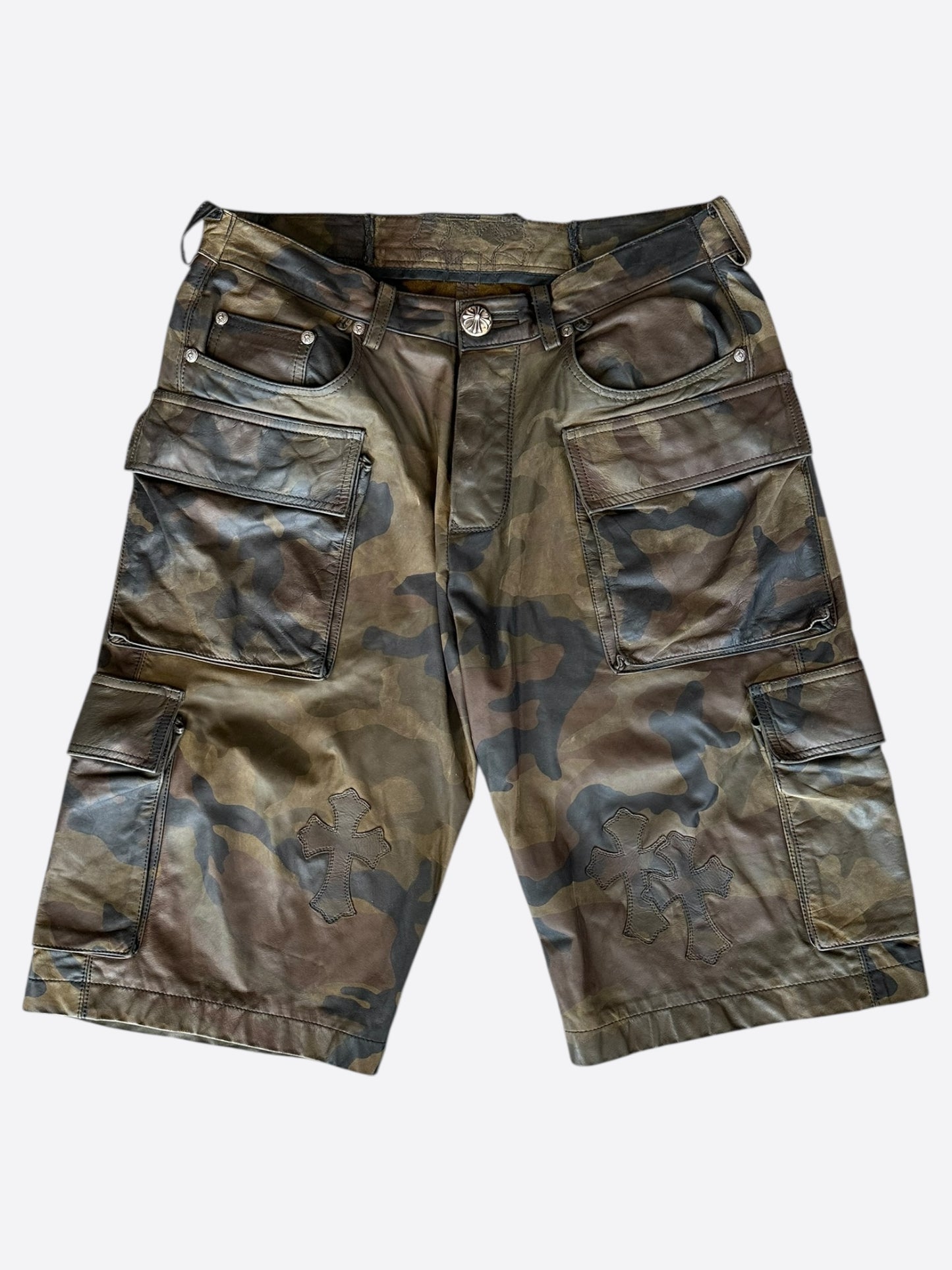 Chrome Hearts Camouflage Leather Cross Patch Cargo Shorts