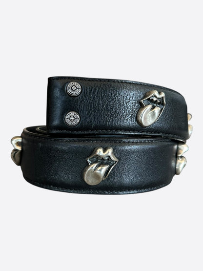 Chrome Hearts Black & Silver Rolling Stones Tongue Belt Strap