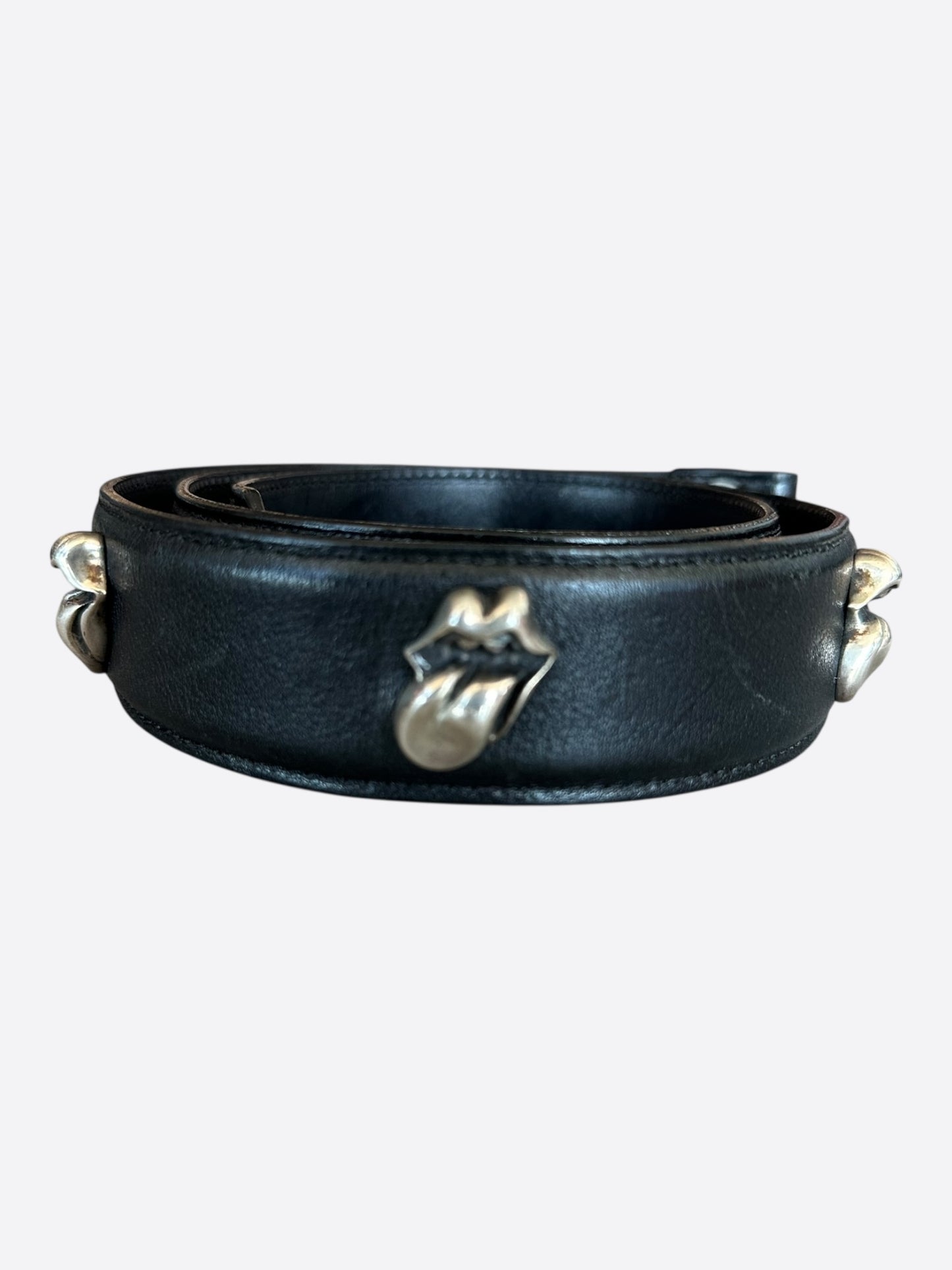 Chrome Hearts Black & Silver Rolling Stones Tongue Belt Strap