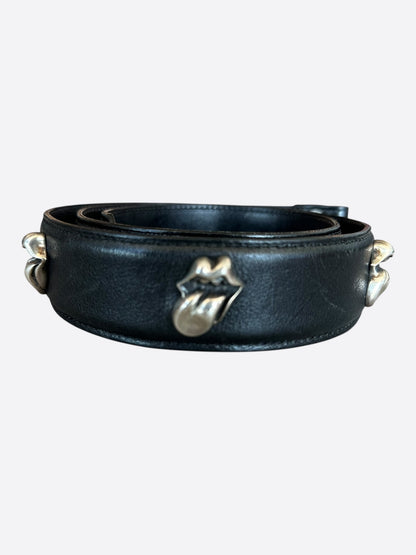 Chrome Hearts Black & Silver Rolling Stones Tongue Belt Strap