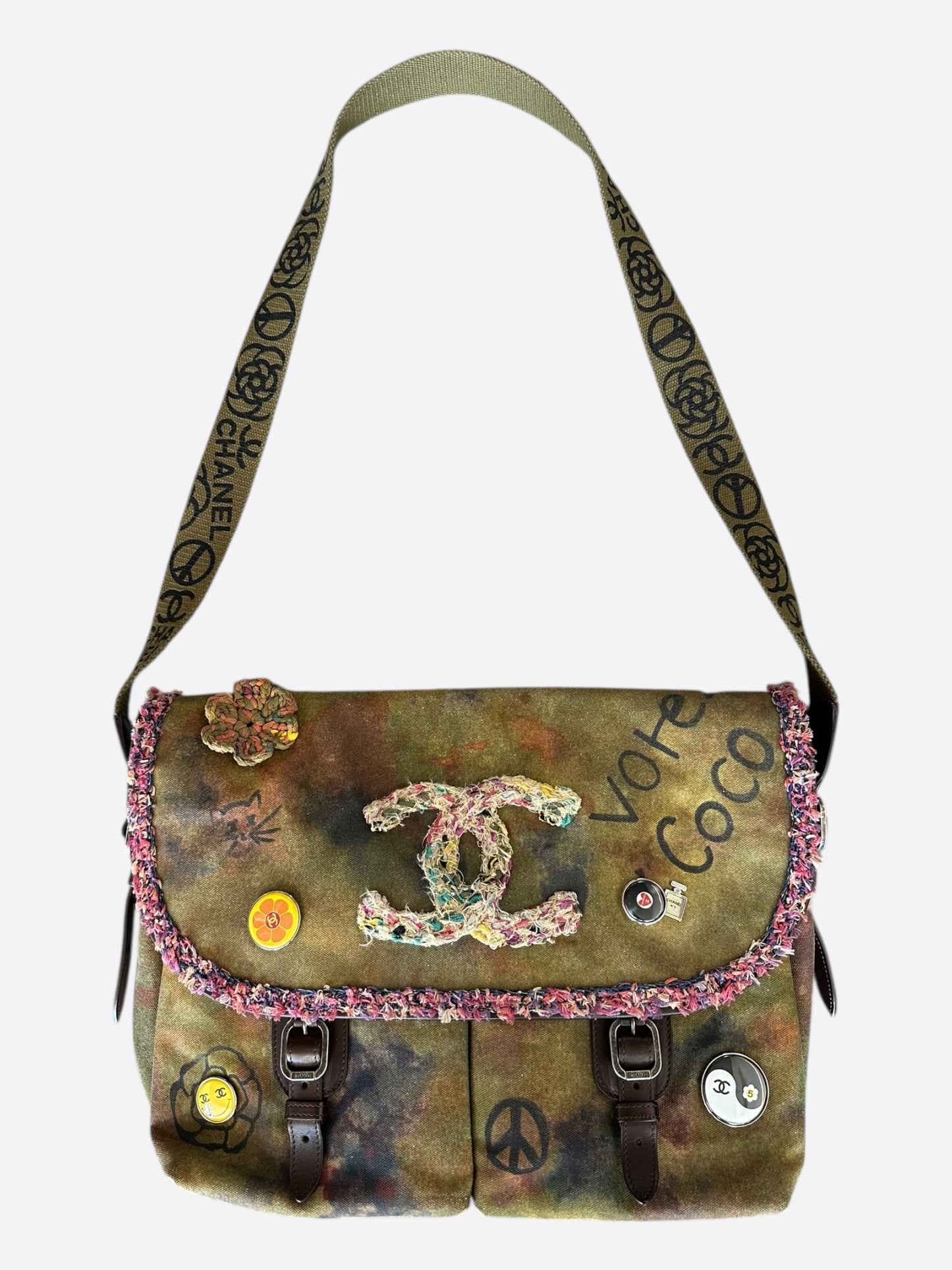 Chanel Khaki Green Graffiti On The Pavements Messenger Bag