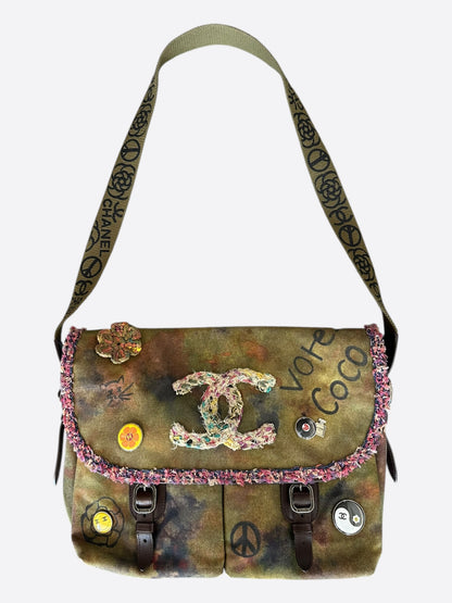 Chanel Khaki Green Graffiti On The Pavements Messenger Bag