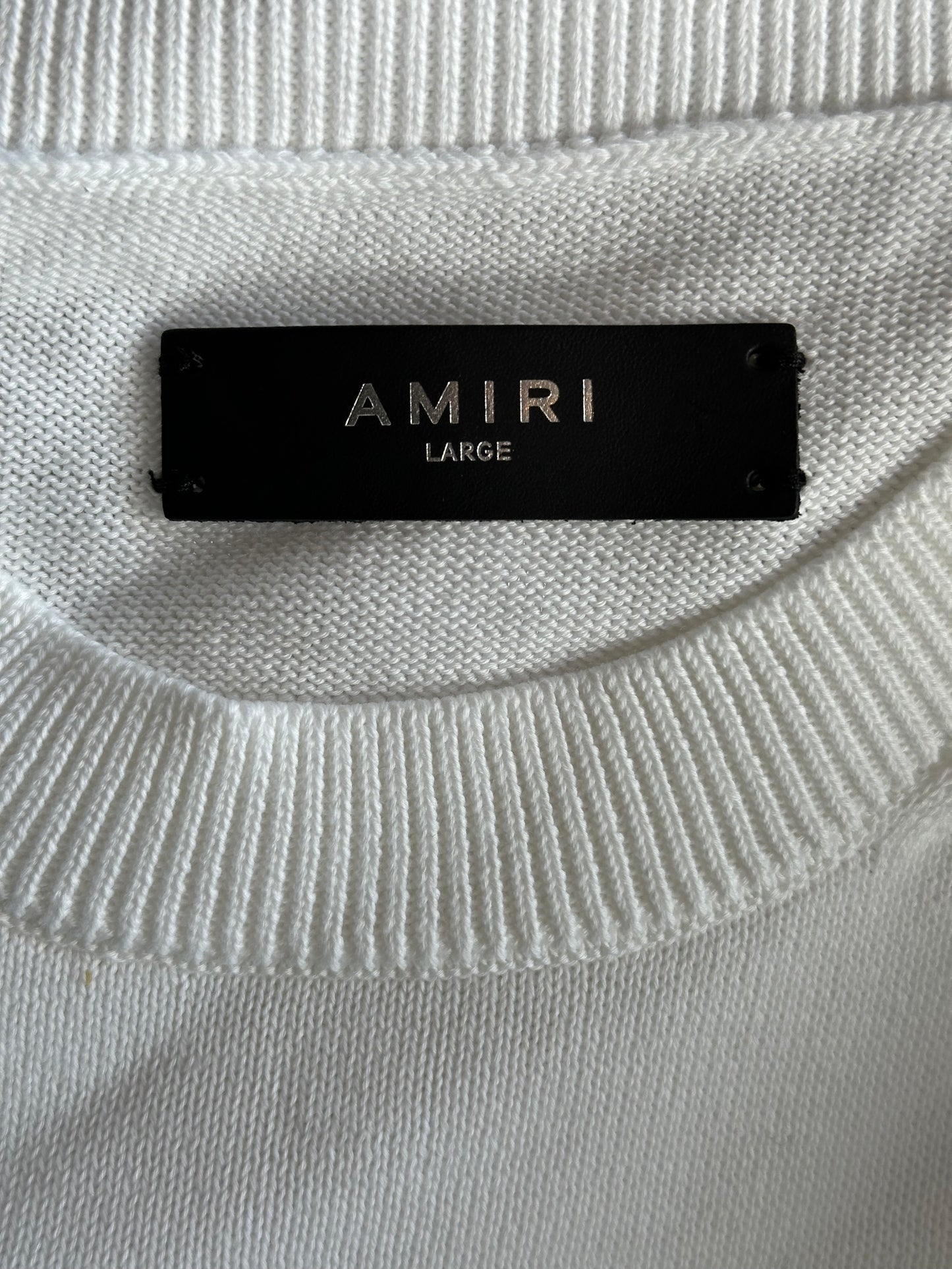 Amiri White & Blue 22 Logo Knitted Mesh T-Shirt