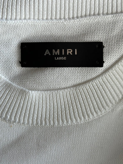 Amiri White & Blue 22 Logo Knitted Mesh T-Shirt