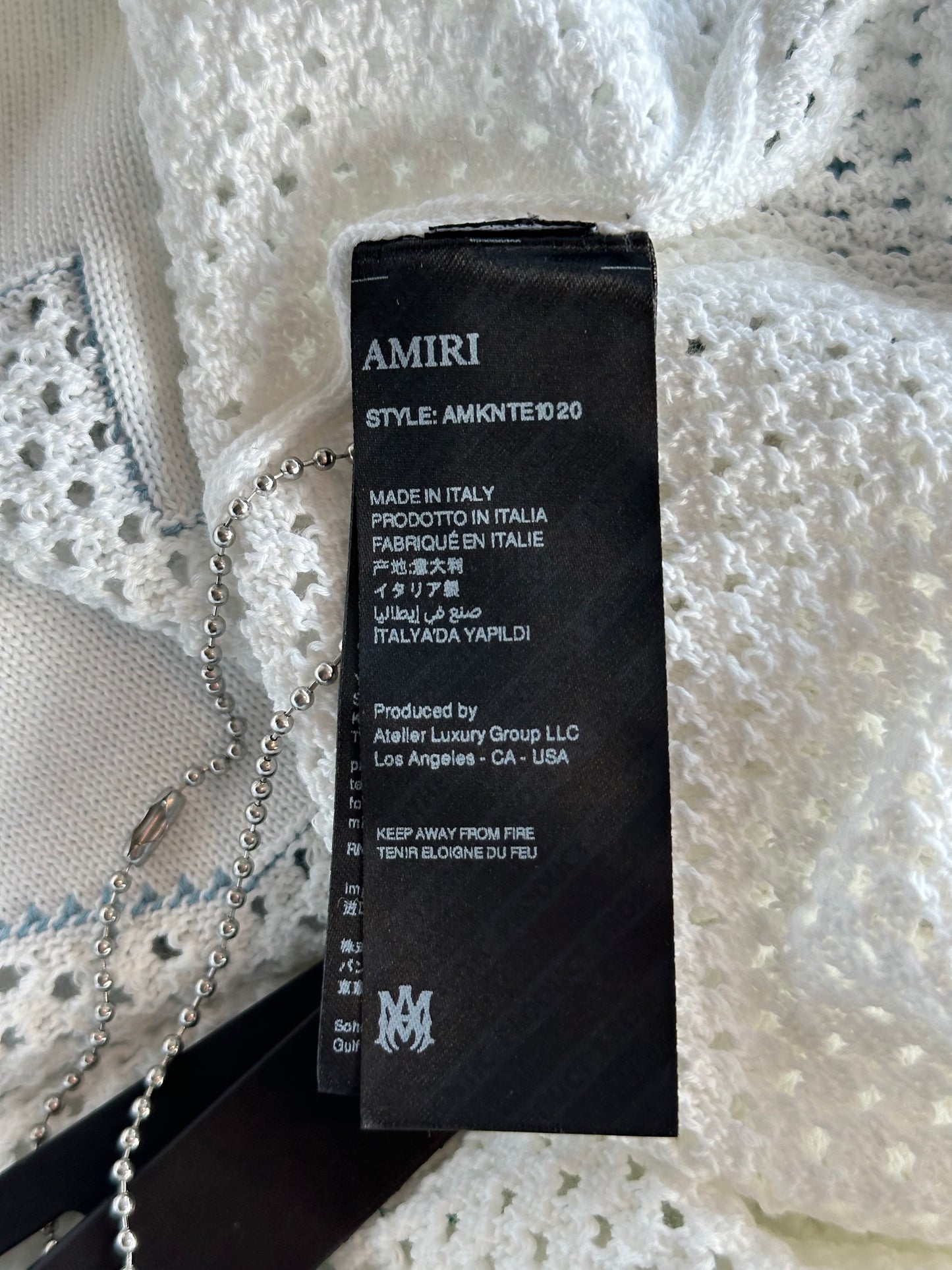 Amiri White & Blue 22 Logo Knitted Mesh T-Shirt