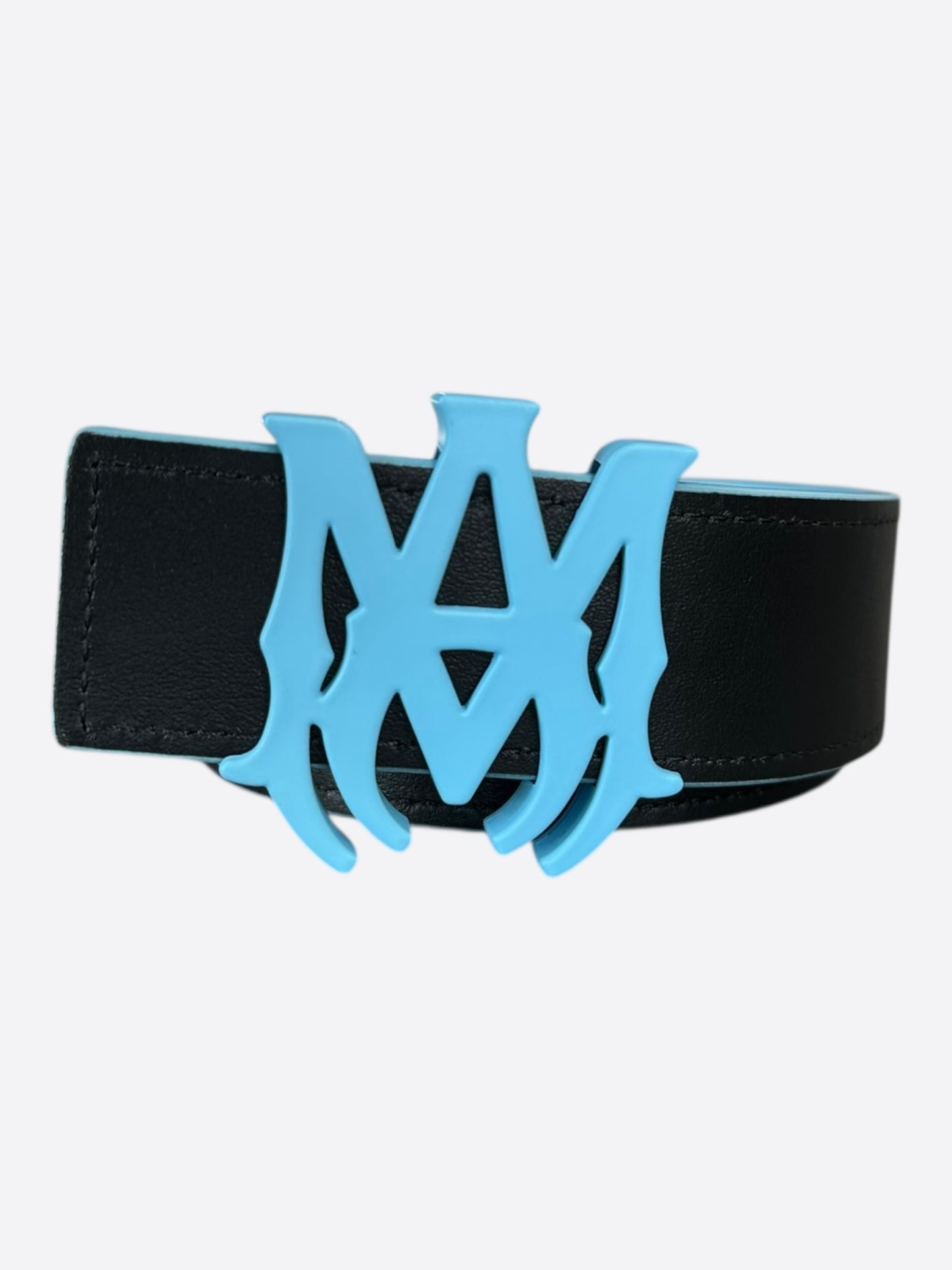 Amiri Black & Blue MA Logo Reversible Leather Belt