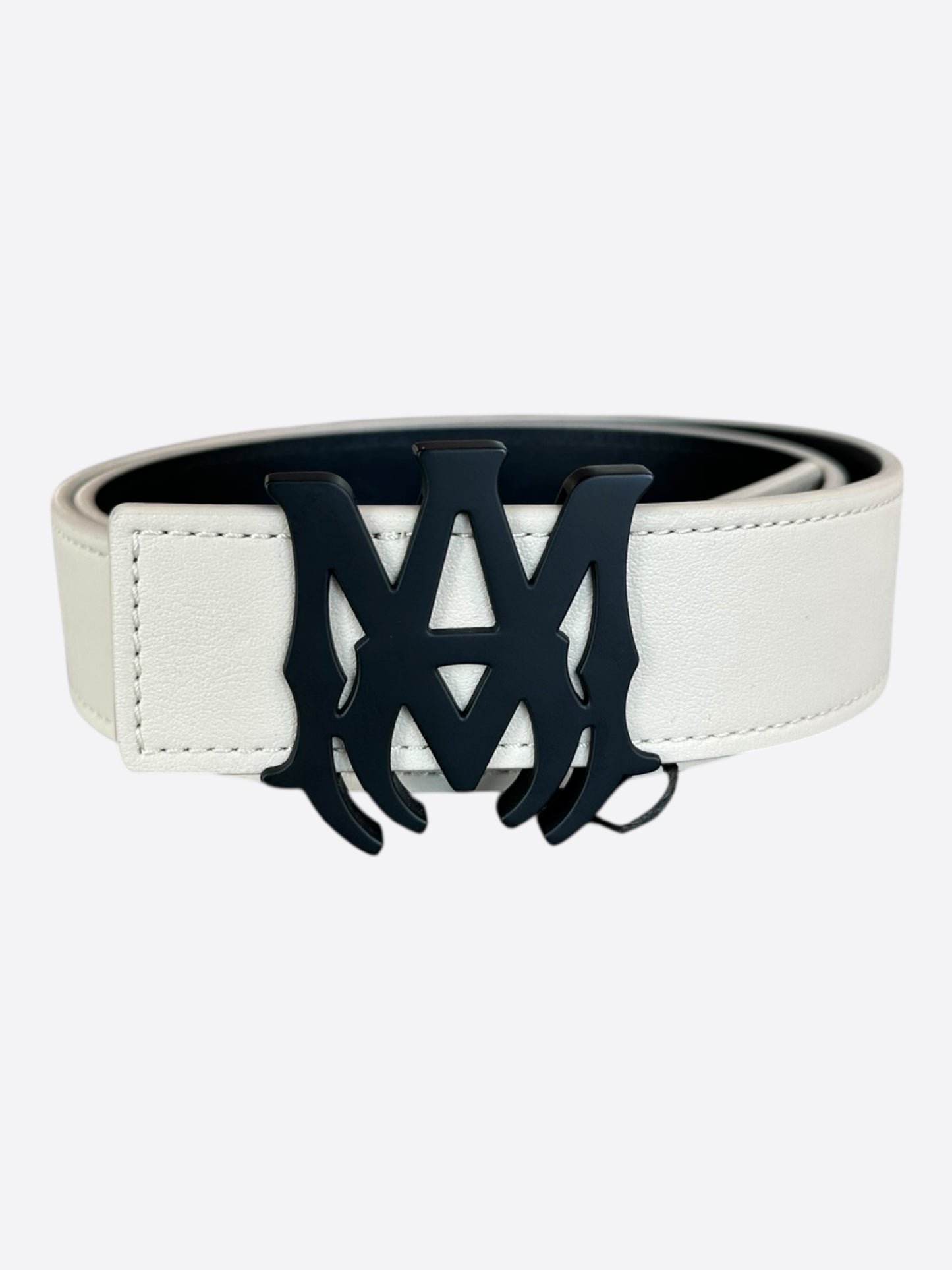 Amiri White & Black MA Logo Reversible Leather Belt